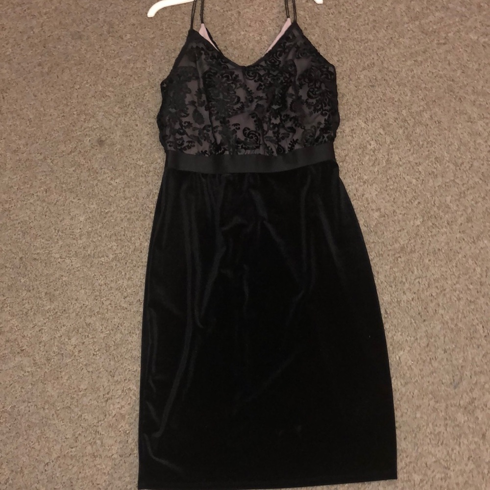 Black and blush velvet cocktail dress.